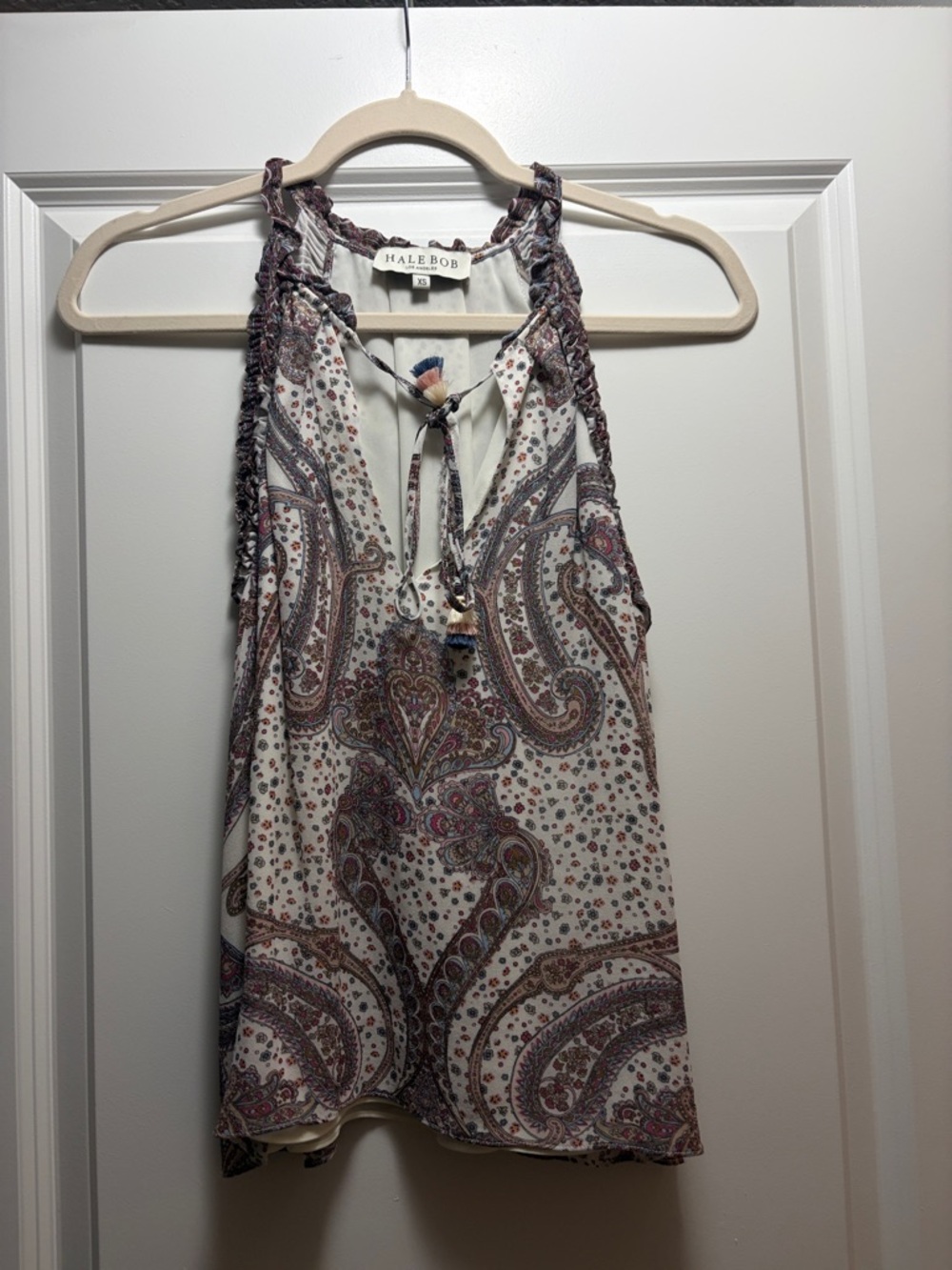 Hale Bob Cream Paisley Halter Camisole with Mauve Accents